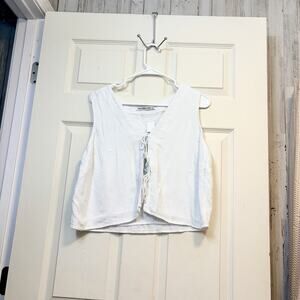 Abercrombie & Fitch Lace Front Crop Top Sleeveless Cream Linen Blend L